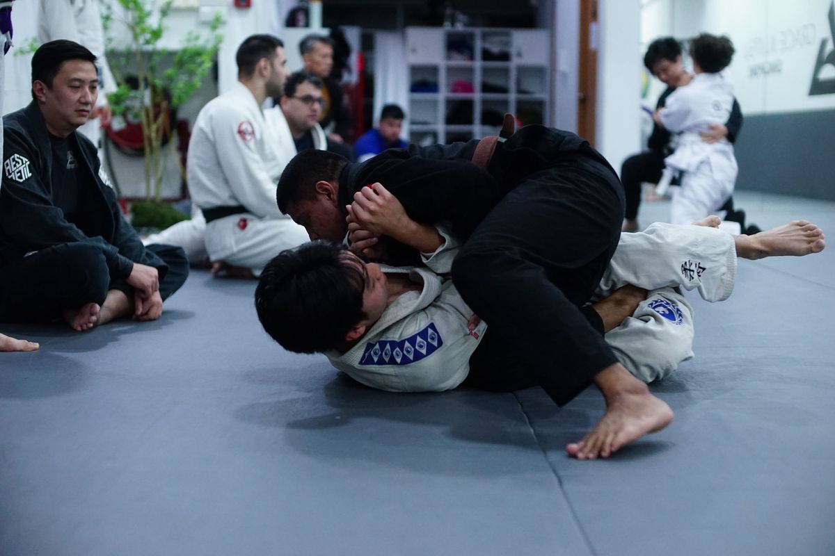 Students sparring during class.